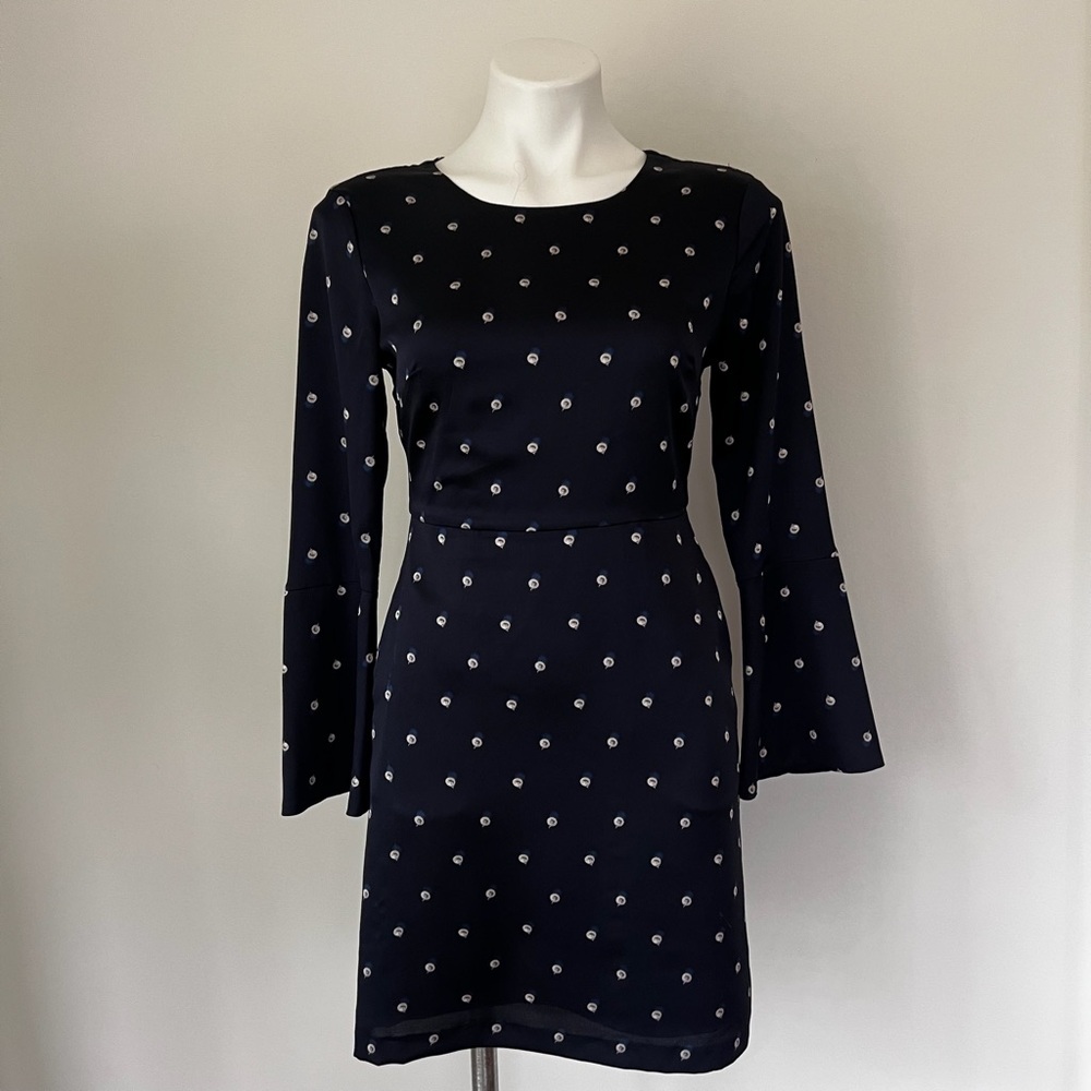 Banana Republic Navy and White Polka Dot Dress with Bow Back